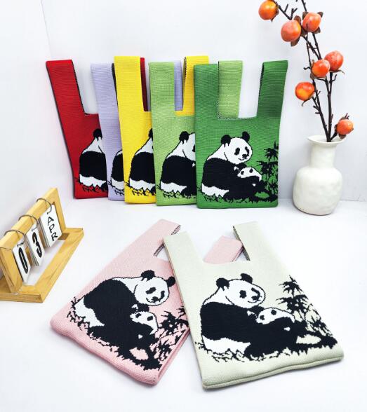 バッグ★レディース★トートバッグ★ハンドバッグ★ニットバッグ★大容量★パンダ★7色