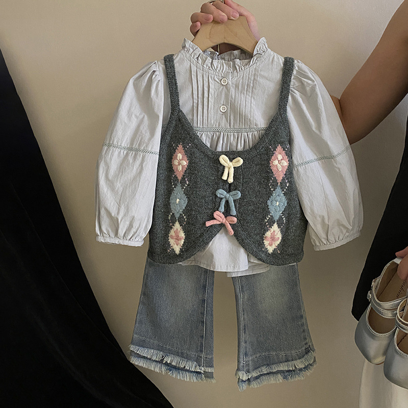 「2024」子供服★トップス★ニットベスト★ジーンズ★韓国風子供服★3色90cm〜130cm