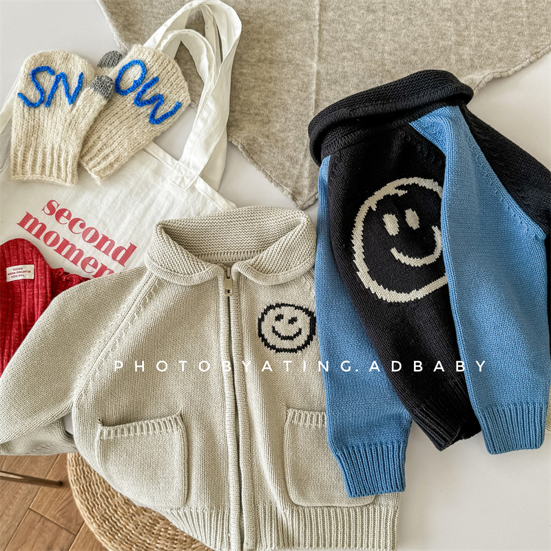 「2024」子供服★トップス★ニット★セーター★笑顔★韓国風子供服★2色80cm〜130cm