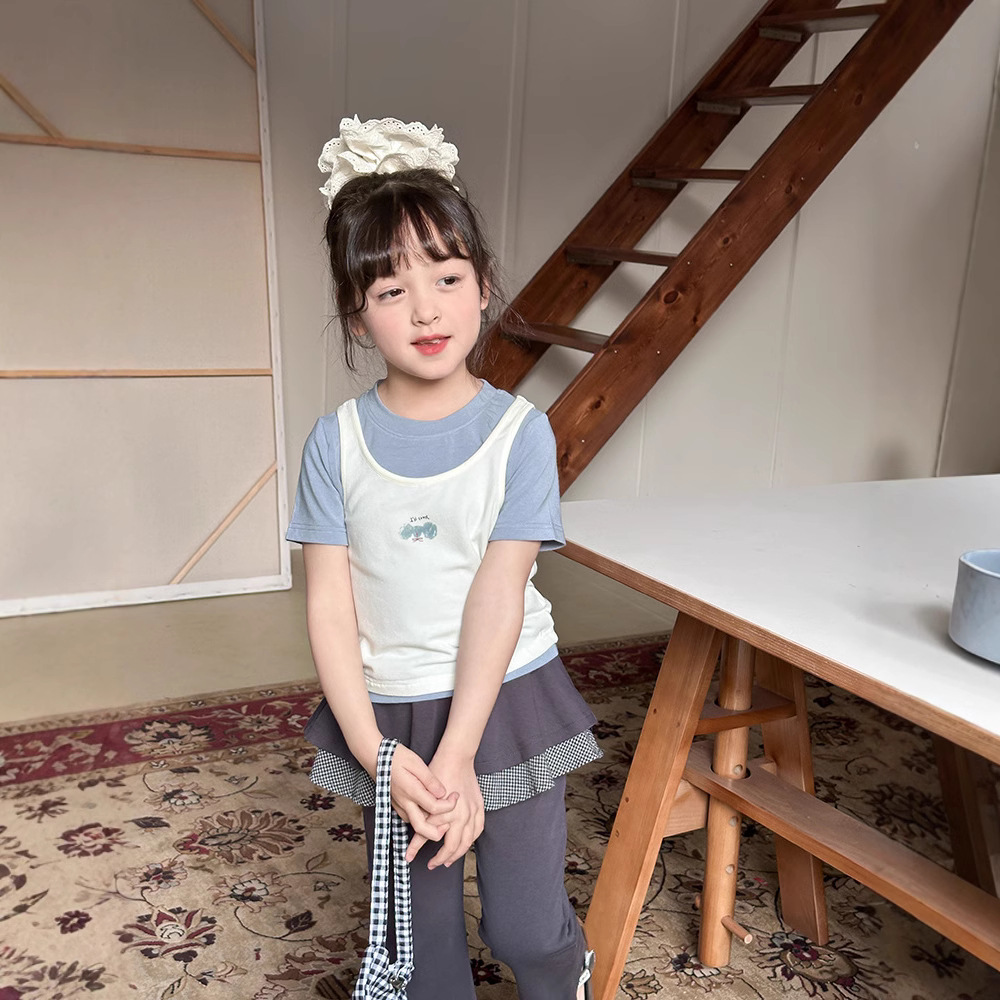 2025夏新作A★子供服　トップス+ベスト　セット★90cm〜170cm 2色