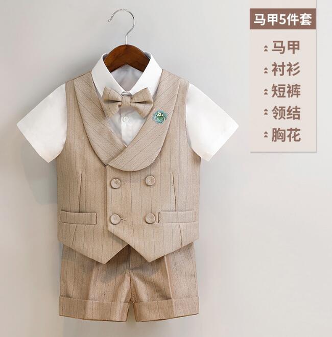 「2025」子供服★半袖シャツ+チョッキ+ショートパンツ+蝶結び+花飾り★80cm〜150cm