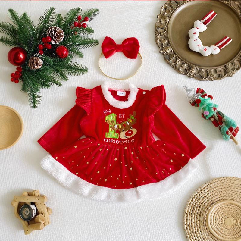 2025冬新品★ベビー服　クリスマス服　ワンピース★0-3M〜12-18M
