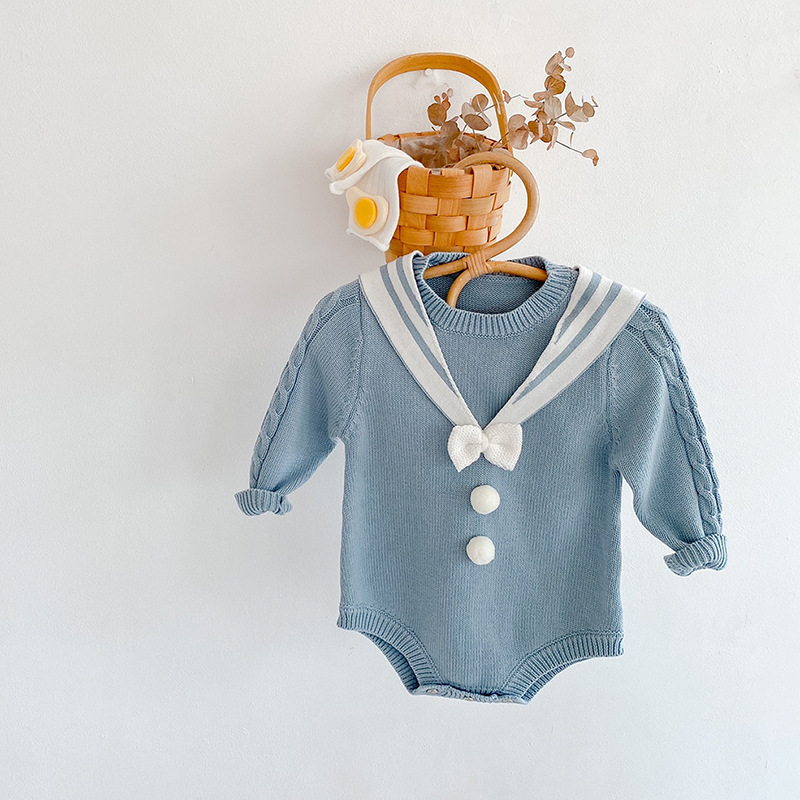 お勧め 春夏新作 幼児男女 セーラー服 ロンパース 子供服 連体服 カバーオール ニット セーター 66-90cm