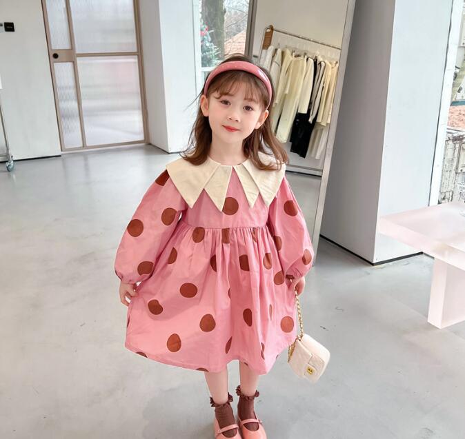 2023春夏新作★子供服★ワンピース★長袖★水玉★キッズ女の子★7-15#