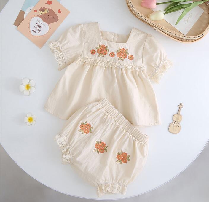 子供服★トップス+ショートパンツ★セットアップ★韓国風子供服★刺繍★ベビー★66-100CM