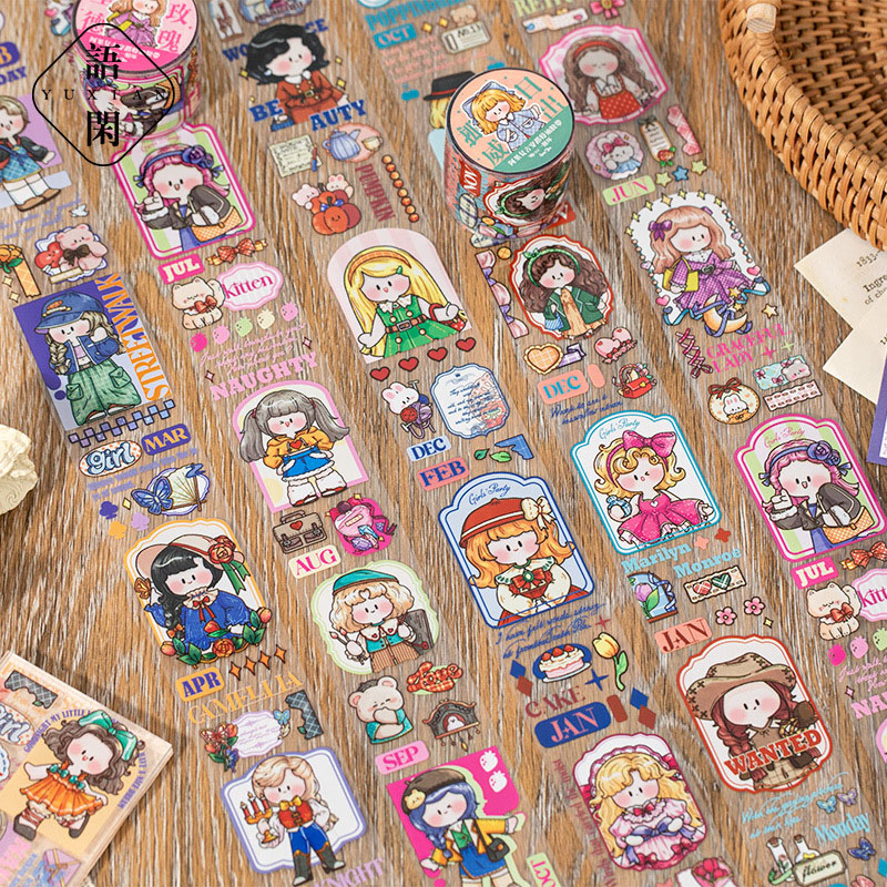 文具 PETシール貼紙 封口貼 手帳素材 マスキングテープ 春夏新作 少女服コーディネート 動物 4cm*3m8枚入