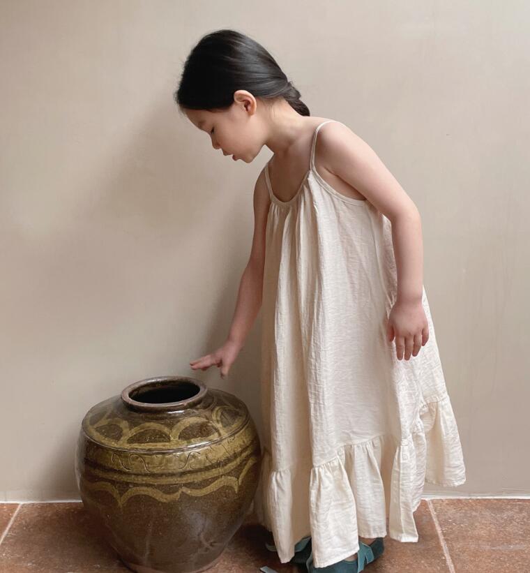 子供服★ワンピース★韓国風子供服★キッズ女の子★ノースリーブ★無地★2色★90-140CM