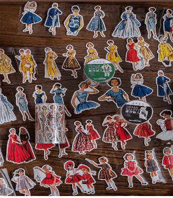 文具 シール貼紙 手帳素材 アンティーク封口貼 マスキングテープ 人物 少女 服コーディネート 70mm*2m