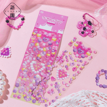 春夏 文具 PETシール貼紙 手帳素材 封口貼 キラキラ ピンキーカラー リボン ハート 泡バブル 幾何学 単枚入