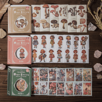 カフェ風 文具 シール貼紙 封口貼 アンティーク 手帳素材 植物花葉キノコ 人物doll 宇宙天体 50枚入