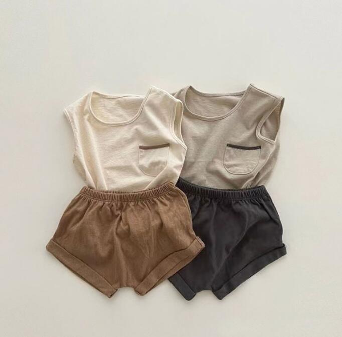 子供服★トップス+パンツ★セットアップ★韓国風子供服★ベビー★袖なし★2色★73-100CM