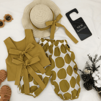 お勧め 春夏新作 子供服 3-8歳女の子 袖なし上着 リボン ブラウス ドット柄 帽子+シャツ+パンツ 90-140