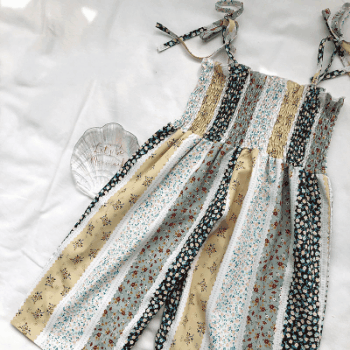 お勧め 韓国風春夏新作 子供服女の子キッズ 袖なし連体服 小花柄 レトロ ワイドパンツ 連体ズボン 90-140