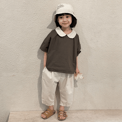 お勧め 春夏新作 韓国風子供服女の子 シャツ+パンツ 半袖上着 ブラウス 九分丈ズボン オシャレ夏 80-150