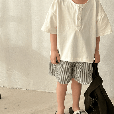 お勧め 春夏 韓国風子供服男女Tシャツ+パンツ 半袖上着 ストライプ柄 ショートパンツ プルオーバー80-150
