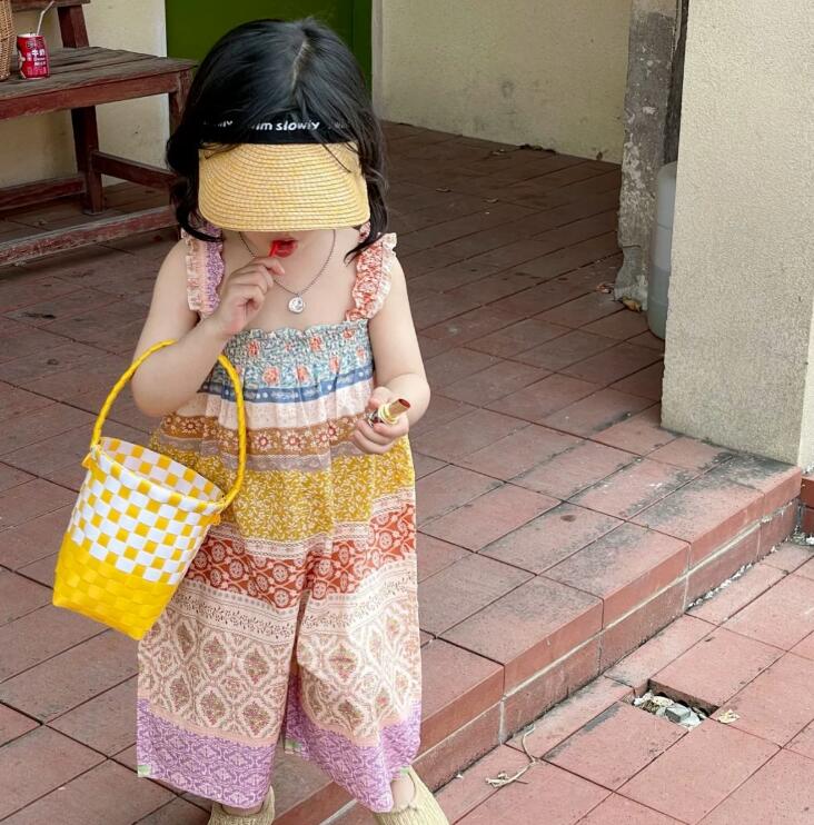 子供服★吊りズボン★連体服★韓国風子供服★キッズ女の子★花柄★90-140CM