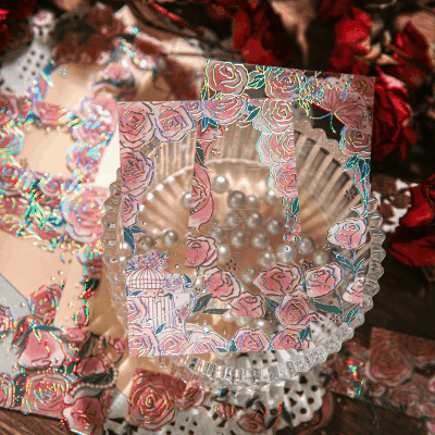 PVCシール インテリア ステッカー クリア レトロ ローズ ウィンドレーザー バラシリーズ 12枚入