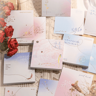 ピンキーカラー インテリア ステッカー ペーパー メッセージメモ フラワー チェック柄シリーズ 90枚入