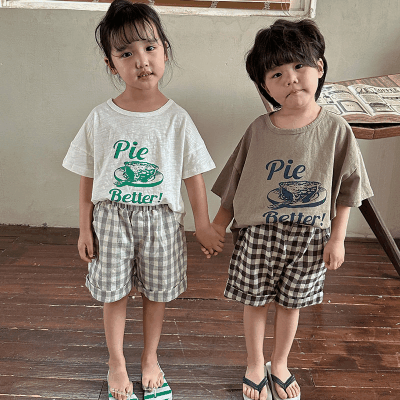 お勧め サマースーツ Tシャツ+パンツ ユニセックス ハーフスリーブ チェック柄 パイ プルオーバー80-150