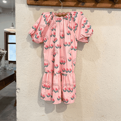 サマー カジュアル ガールズ ボタニカル ワンピ パフスリーブ ワンピース キッズ シフトドレス 80-150