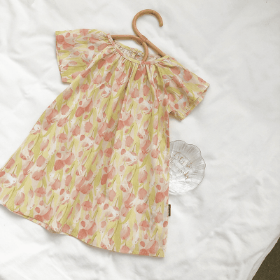 カジュアル ガールズ キッズ フリル ボタニカル シフトドレス ワンピース ハーフスリープワンピ 90-140
