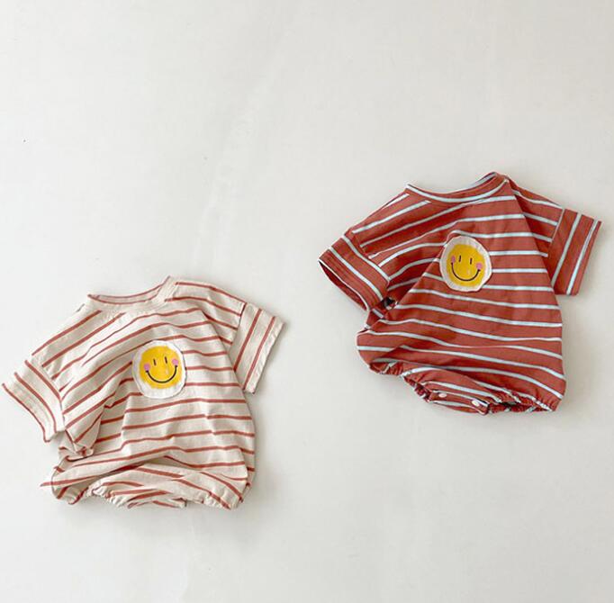 子供服★ロンパース★連体服★韓国風子供服★★ベビー★ストライプ★笑顔★2色★66-90CM