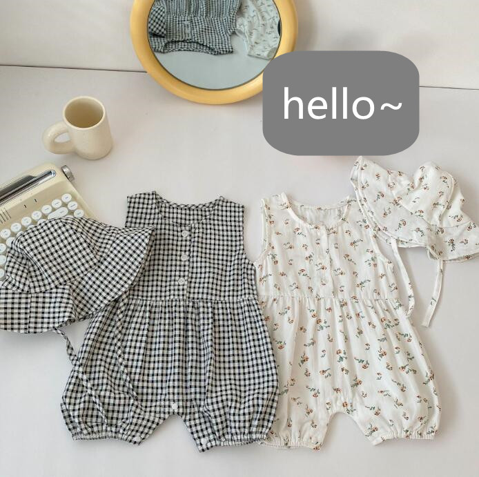 子供服★ロンパース+帽子★連体服★韓国風子供服★ベビー★袖なし★2色★66-90CM