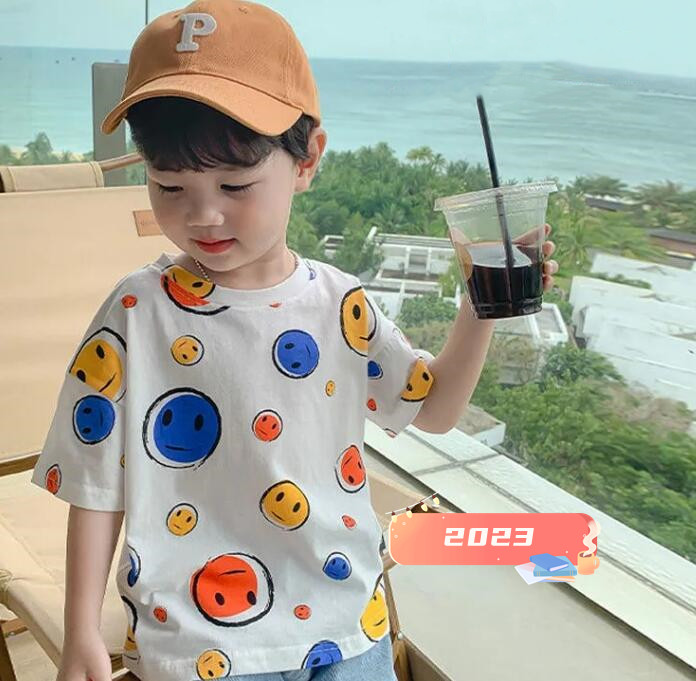 子供服★Tシャツ★トップス★半袖★韓国風子供服★キッズ★男女兼用★笑顔★80-140CM