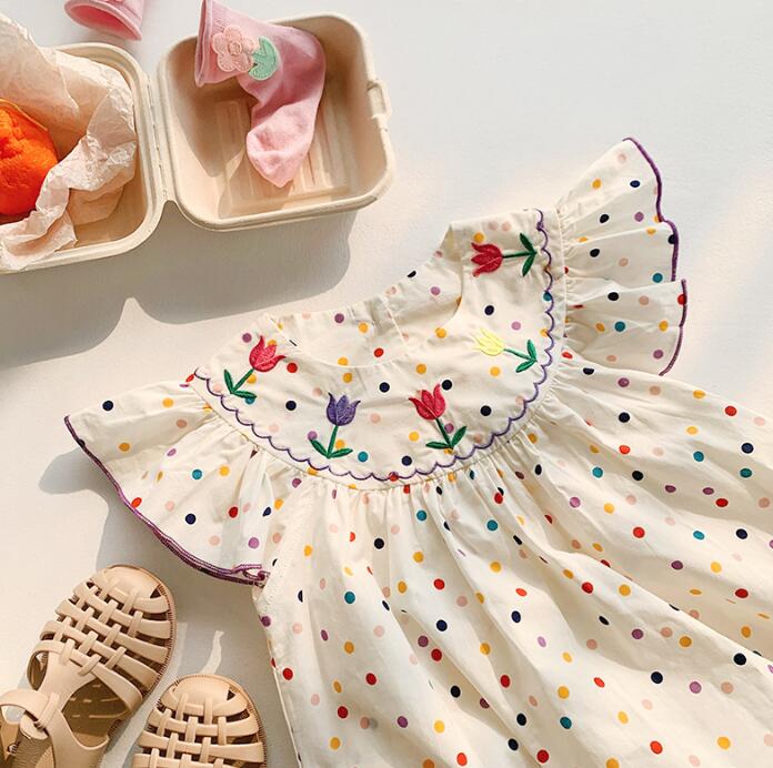 子供服★ワンピース★韓国風子供服★キッズ女の子★刺繍★水玉★90-140CM