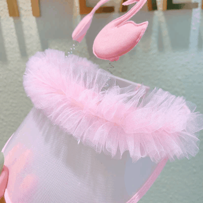 ハワイ 春夏キャップ 子供用 キッズ サンバイザー 帽子 つば広い 紫外線対策 日焼け止め フリル スワン