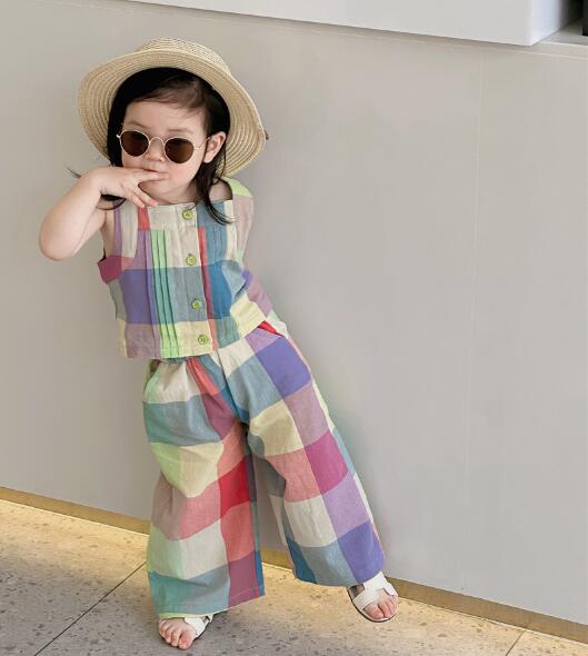 子供服★セットアップ★トップス+ズボン★韓国風子供服★キッズ女の子★袖なし★90-140CM