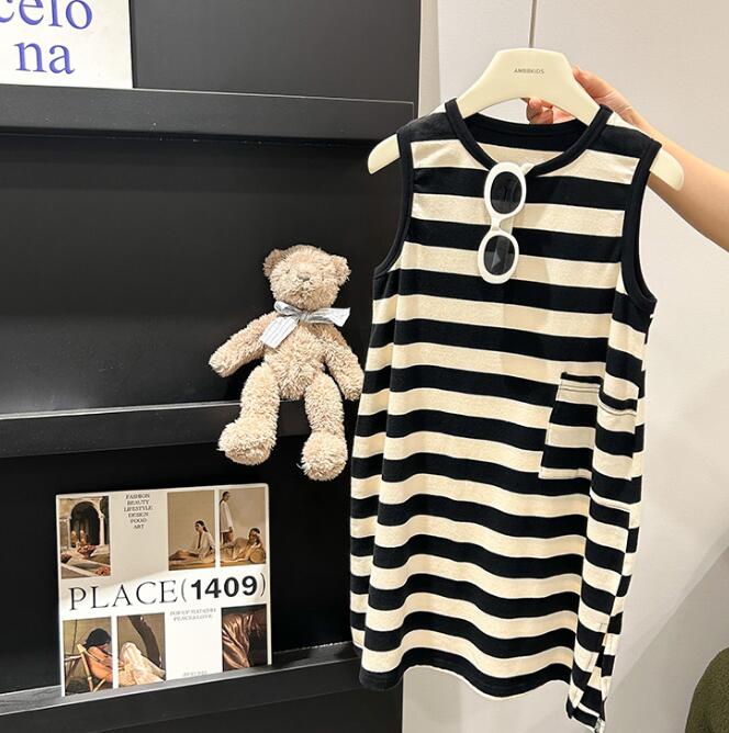 子供服★ワンピース★ノースリーブ★韓国風子供服★キッズ女の子★ストライプ★80-150CM