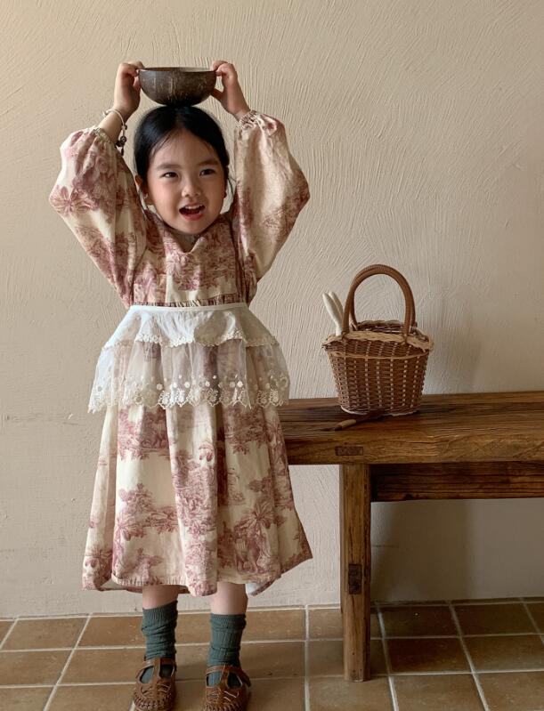 2023秋新作L★子供服　ワンピース+レース襟★90-130cm★