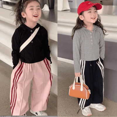 オシャレ春秋 ガールズ 子供服 フード付上着 フーディ ワイドパンツ Tシャツ ジョガーパンツ 5-13