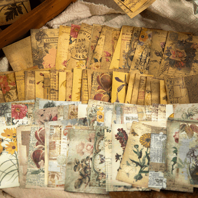 インテリア 始業 新学期 ペーパー素材紙 アンティーク 植物花葉 ポスター イラスト バタフライ蝶 100枚入