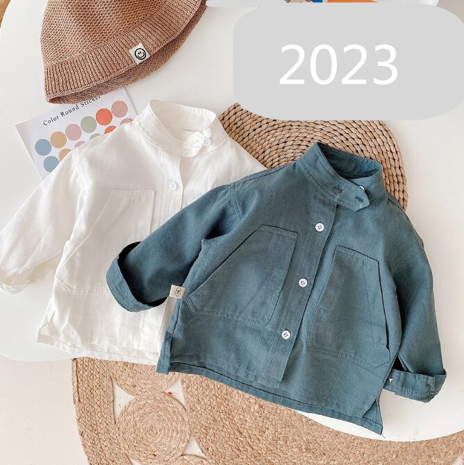 「2023秋」子供服★ワイシャツ★トップス★キッズ男の子★無地★カジュアル★2色★80-130CM