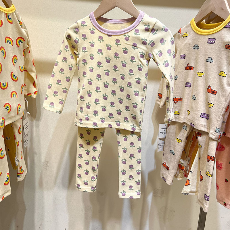 秋冬新作 ユニセックス ルームウェア 保温インナー ボディスーツ 薔薇ローズ Tシャツ+ズボン 80-150