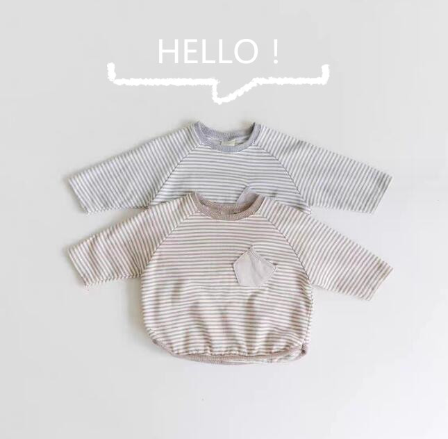 「2023秋」子供服★Tシャツ★トップス★韓国風子供服★男女兼用★ストライプ★2色★73-100CM