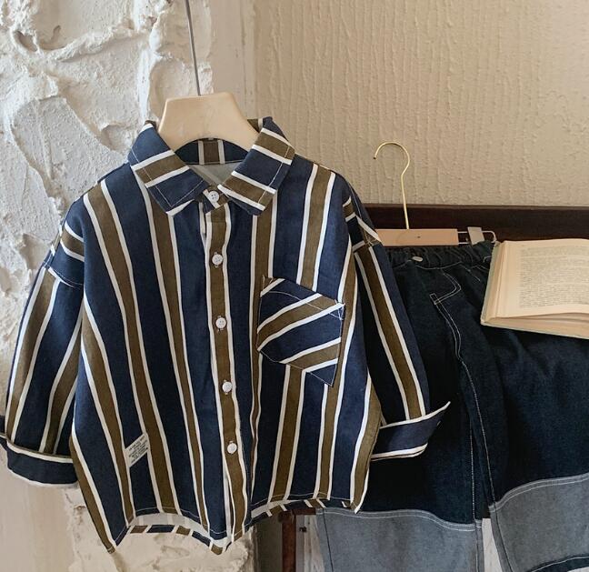 「2023秋」子供服★トップス★Tシャツ★韓国風子供服★キッズ男の子★ストライプ★90-140CM