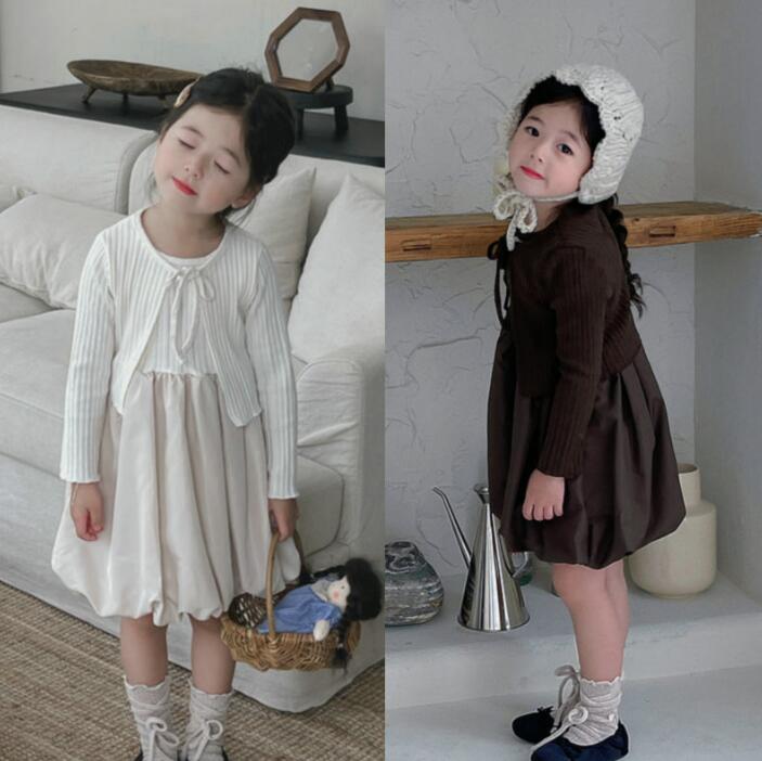 2023★春秋新作★韓国風子供服★ワンピース+コート2セット★2色5-13