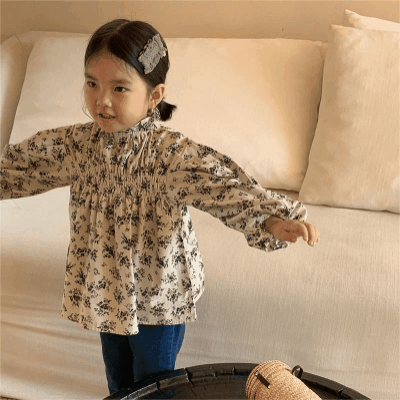 秋冬新作 ガールズ オシャレ春秋 ロングスリーブ ブラウス シャツ 花柄 フリル ゆったり 90-140