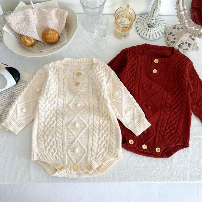 子供服★ロンパース★連体服★ニット★長袖★可愛い★2色★66-90CM