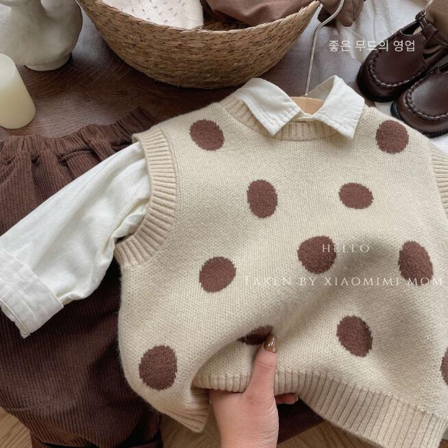 子供服★トップス★ニット★ベスト★韓国風子供服★キッズ★水玉★90-130CM