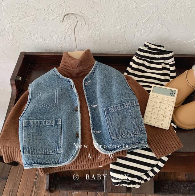 子供服★トップス★チョッキ★ベスト★韓国風子供服★デニム★男女兼用★90-140CM