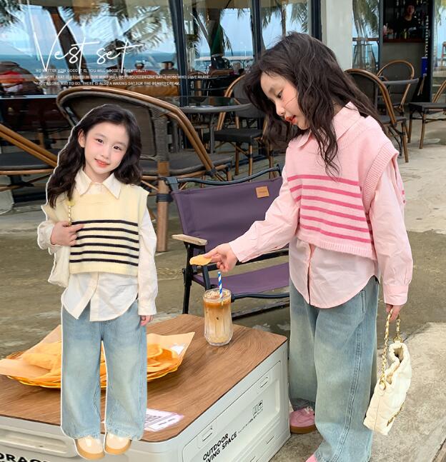 2024新品★子供服★ニットベスト&シャツ分けて販売★100-150cm★2色