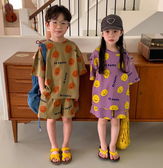 子供服★トップス+ズボン★セットアップ★キッズ★男女兼用★笑顔★2色★90-140CM