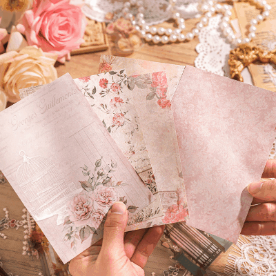 カフェ風 PETステッカー アンティーク ガール少女 窓 花フラワー イラスト シール20枚+素材紙5枚