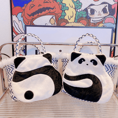 春夏 かごバッグ 編みバッグ ハンドバッグ ビーチバッグ ぬいぐるみパンダ バスケット ボア 2色