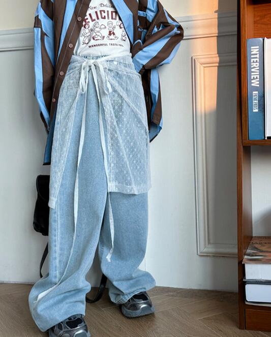 2024年新品★子供服★チュール前掛け&デニムズボン分けて★120-170cm★