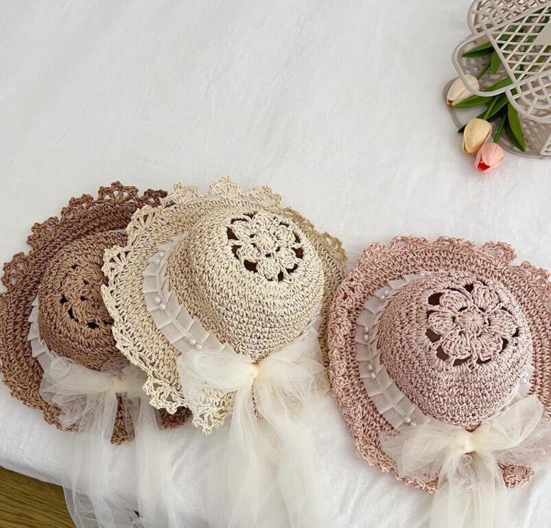 「2024」子供用★帽子★麦わら帽子★キッズ女の子★ハット★リボン★可愛い★3色